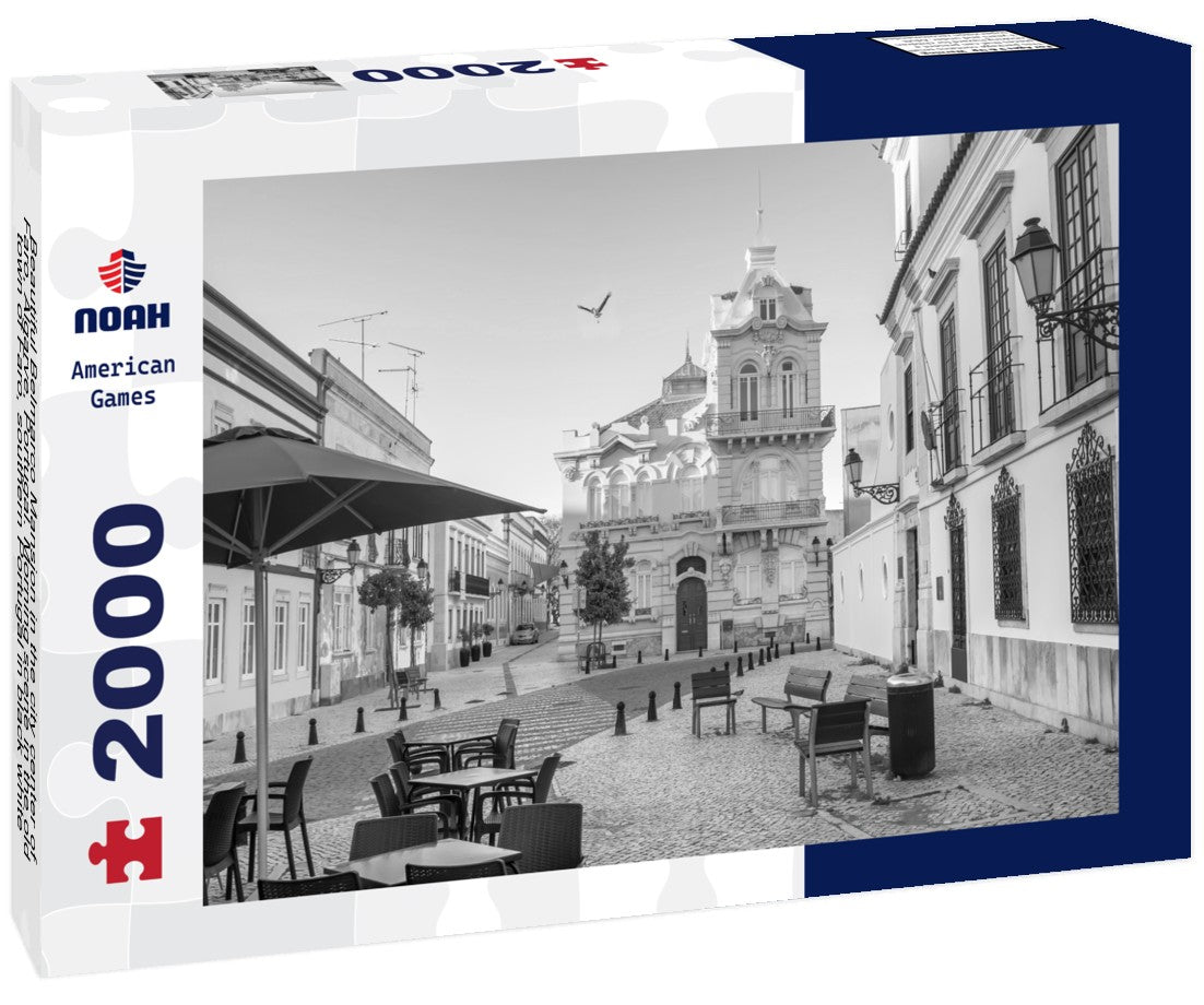 Beautiful Belmarco Mansion in the city center of Faro, Algarve, Portugal. Morning scene in the old town of Faro, southern Portugal 2000pc PuzzleBlack and White