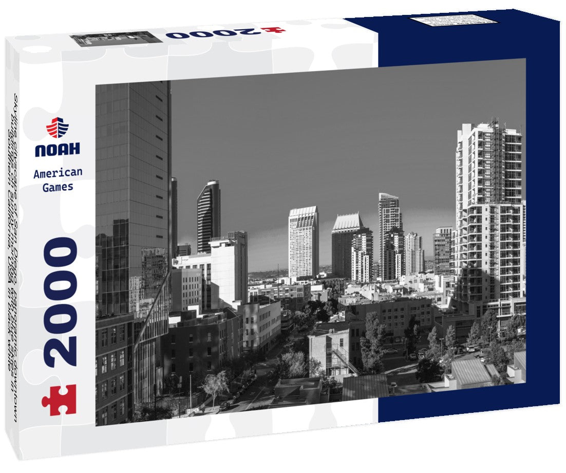 Noah Jigsaw Puzzle Skyline cityscape of San Diego, panoramic downtown buildings on sunny morning with blue skies in Southern California, USA in black white 2000 pieces