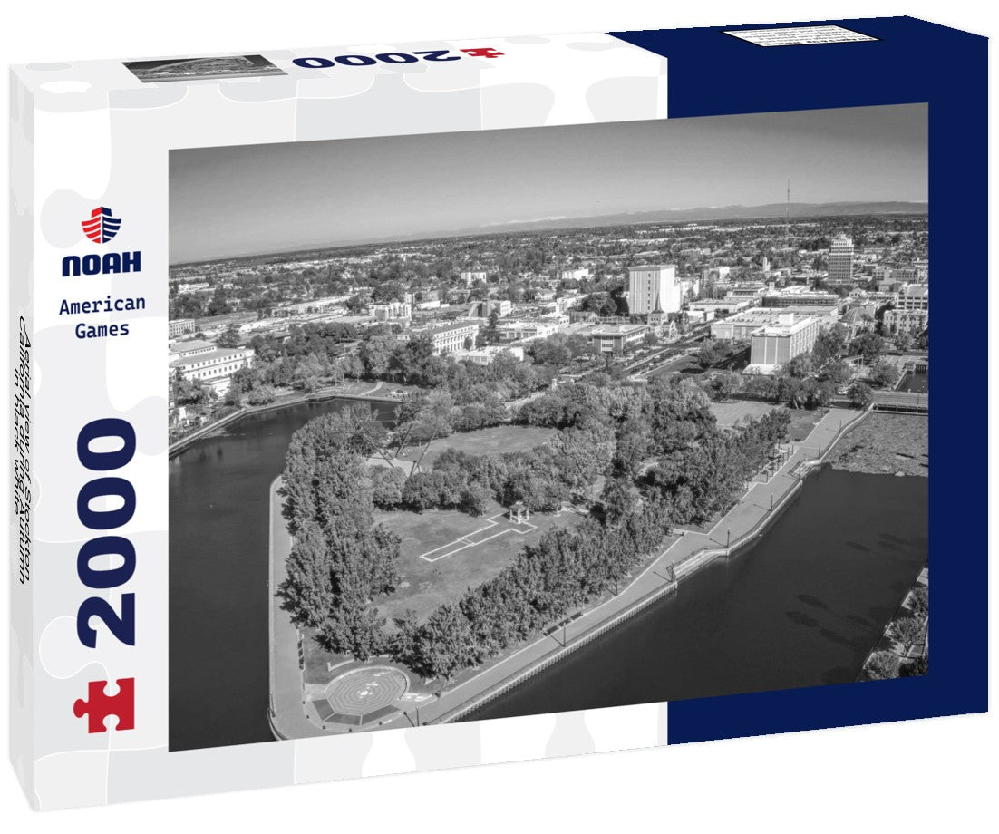 Noah Jigsaw Puzzle Aerial view of Stockton, California during Autumn in black white 2000 pieces