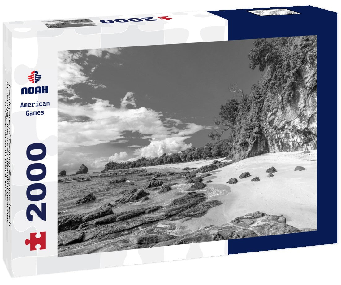 Noah Jigsaw Puzzle Landscape of Tanjung Papuma beach in Jember, the most beautiful beaches of East Java in black white 2000 pieces