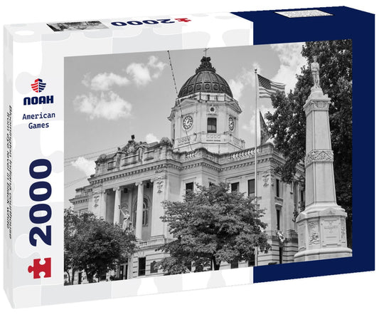 Noah Jigsaw Puzzle Bloomington Indiana courthouse from eye level in black white 2000 pieces