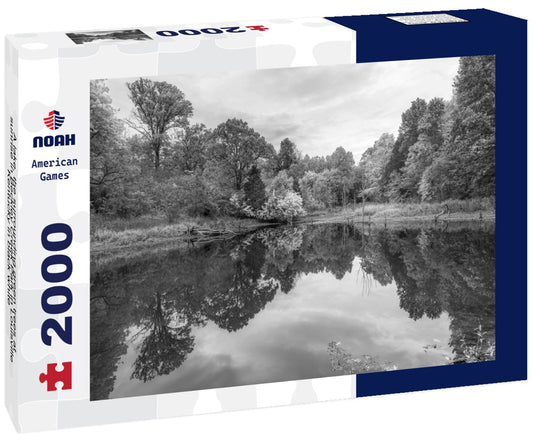 Noah Jigsaw Puzzle A lake, the surrounding green trees at sunrise in Beckley Creek Park in Louisville, Kentucky in black white 2000 pieces