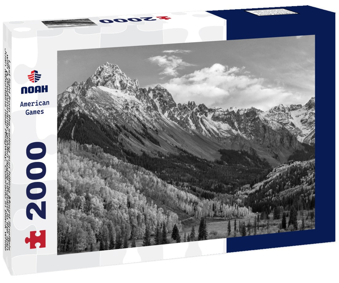 Noah Jigsaw Puzzle Last light from the setting sun hitting Mount Sneffels, with a predominantly golden apple orchard in the San Juan Mountains near Ridgway, Colorado in black white 2000 pieces