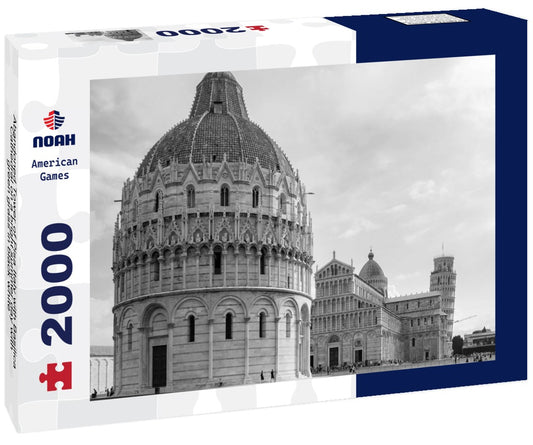 Noah Jigsaw Puzzle Abandoned Tower of Pisa Italy with Basilica Cathedral on a bright summer day with green grass in black white 2000 pieces