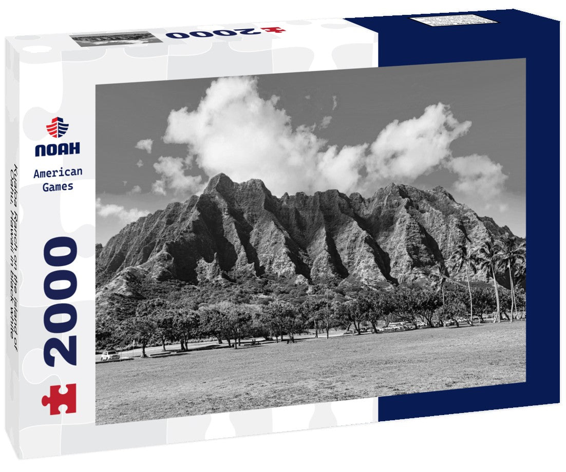 Noah Jigsaw Puzzle Kualoa Ranch on the island of Oahu, Hawaii in black white 2000 pieces