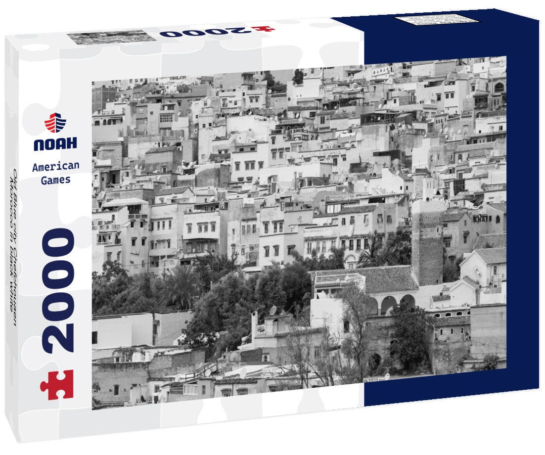 Noah Jigsaw Puzzle Old Blue city Chefchouaen Morocco in black white 2000 pieces