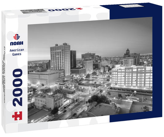 Noah Jigsaw Puzzle El Paso, Texas, USA downtown city skyline at twilight in black white 2000 pieces