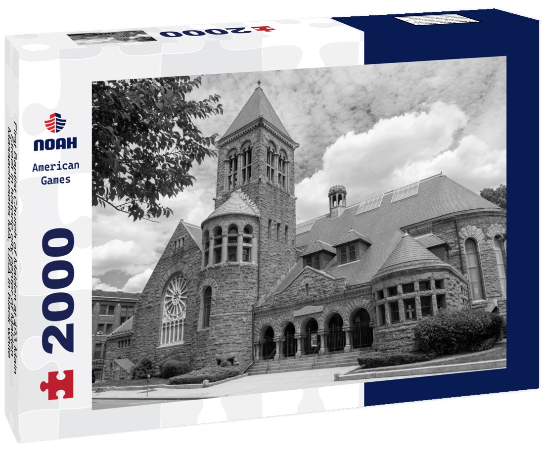 Noah Jigsaw Puzzle First Baptist Church of Malden at 493 Main Street in historic city center of Malden, Massachusetts MA, USA in black white 2000 pieces