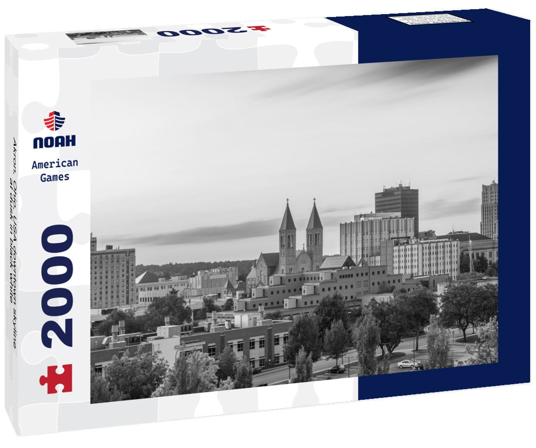 Noah Jigsaw Puzzle Akron, Ohio, USA downtown skyline at dusk in black white 2000 pieces