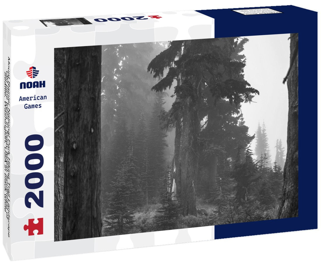 Noah Jigsaw Puzzle Mount Rainier National Park Hiking Trail Landscape, Old pine trees in foggy forest, southeast of Seattle, Washington, USA in black white 2000 pieces