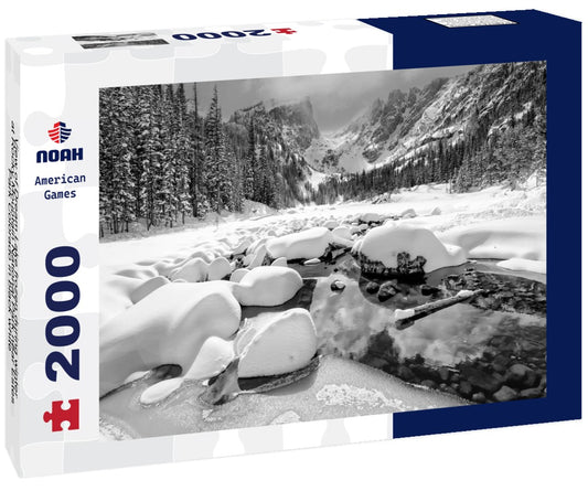 Noah Jigsaw Puzzle View of Dream Lake frozen during winter at Rocky Mountain National Park near Estes Park Colorado in black white 2000 pieces