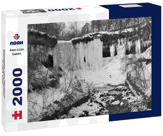 Noah Jigsaw Puzzle Minnehaha Falls Minnesota waterfall frozen in January in black white 2000 pieces