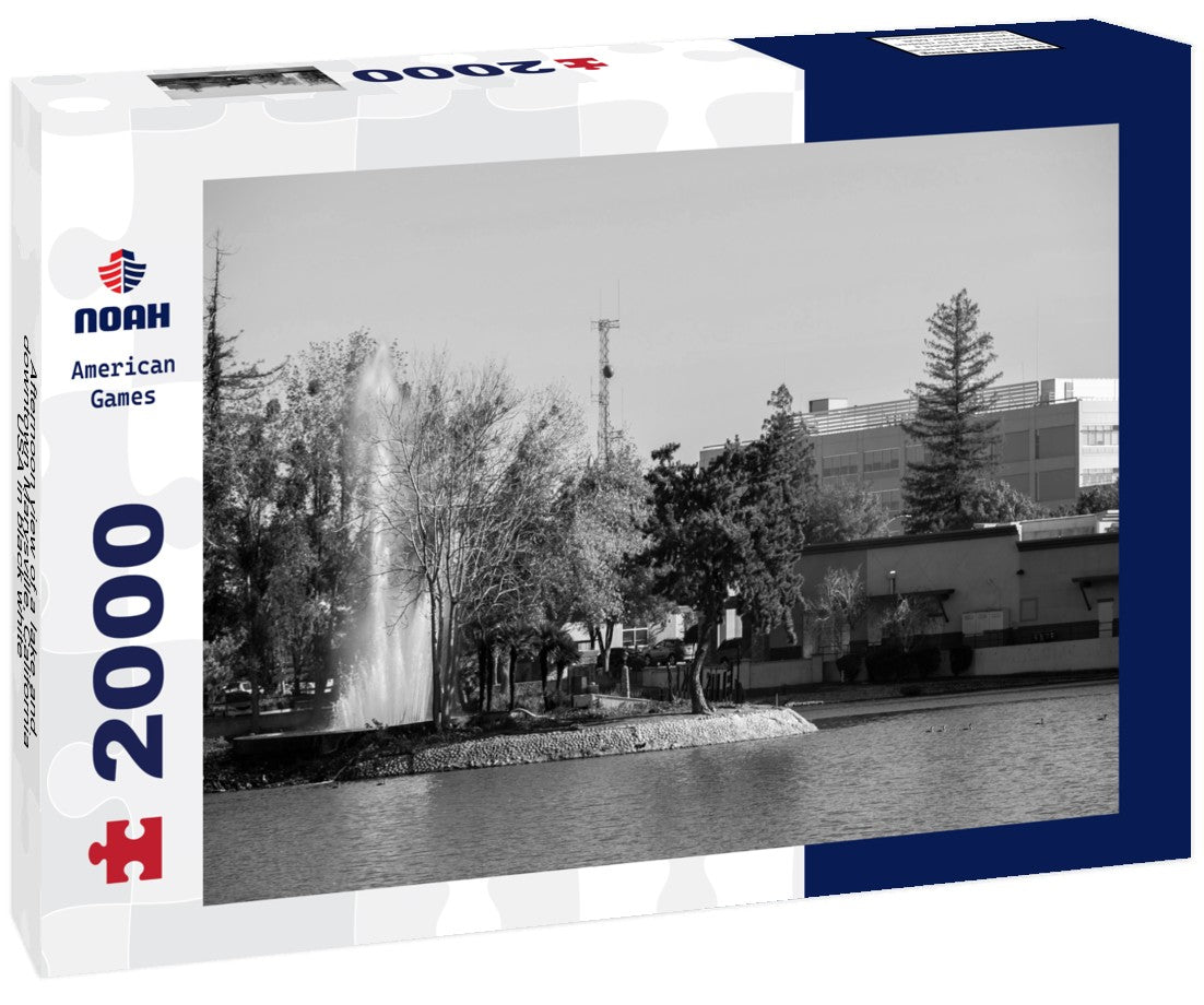 Noah Jigsaw Puzzle Afternoon view of a lake and downtown Marysville, California, USA in black white 2000 pieces