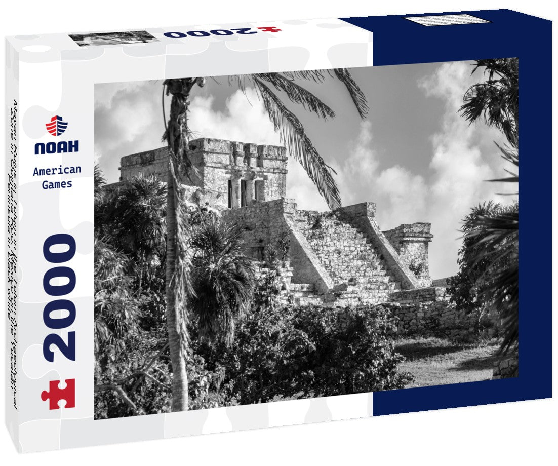 Noah Jigsaw Puzzle Mayan Ruins in Tulum in the Tulum Archaeological Zone in Quintana Roo, Mexico on the Yucatan Peninsula in black white 2000 pieces