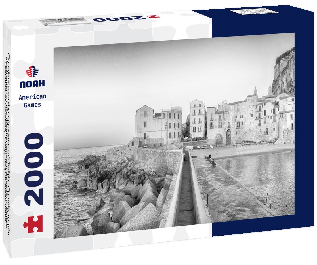Noah Jigsaw Puzzle Excellent evening cityscape of Cefalu. Popular tourist destination in the Mediterranean. Location: Cefalu, Province of Palermo, Sicily, Italy in black white 2000 pieces