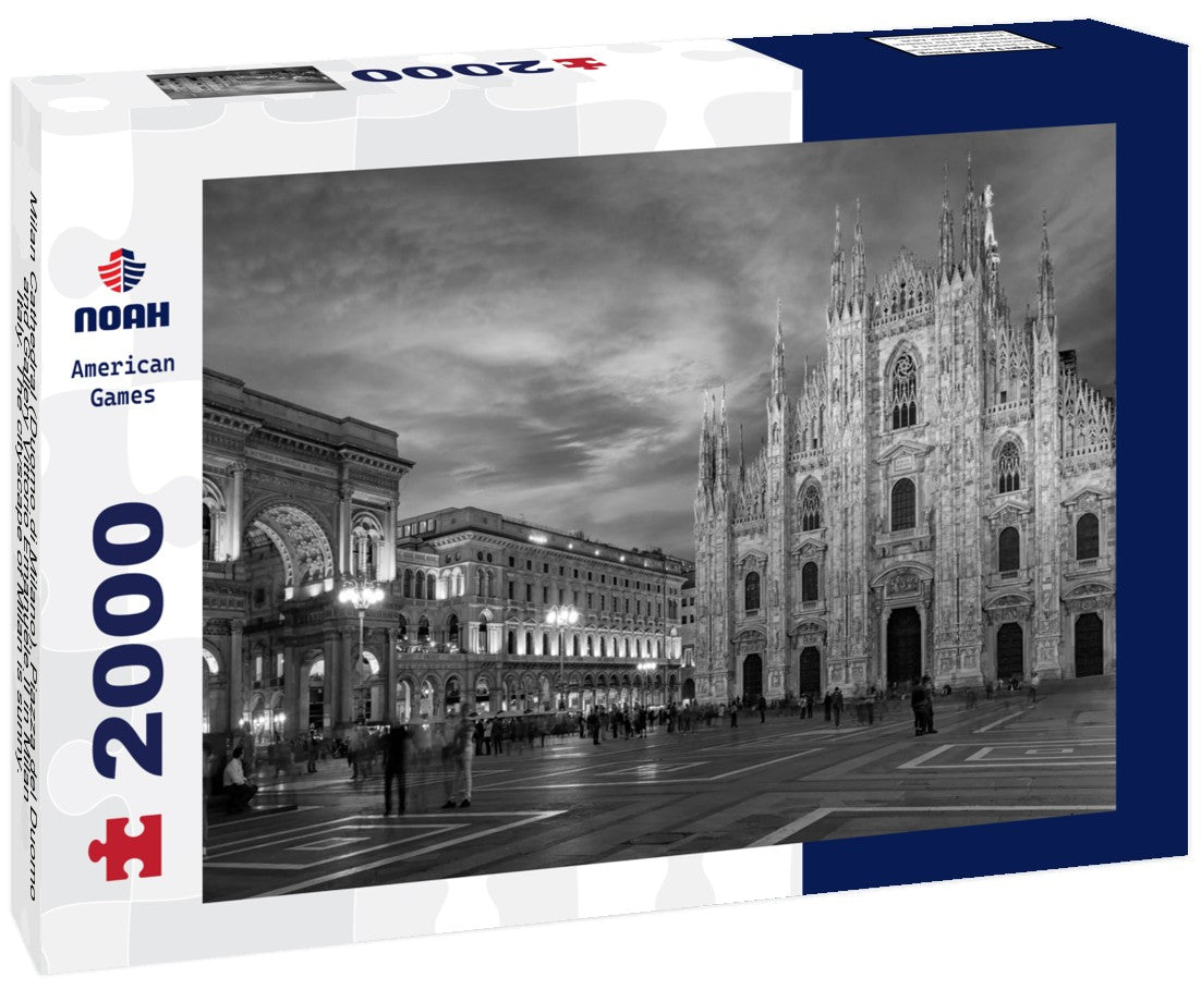 Noah Jigsaw Puzzle Milan Cathedral (Duomo di Milano), Piazza del Duomo and Gallery Vittorio Emanuele II in Milan, Italy. The cityscape of Milan is sunny. Architecture and landmarks of Milan in black white 2000 pieces