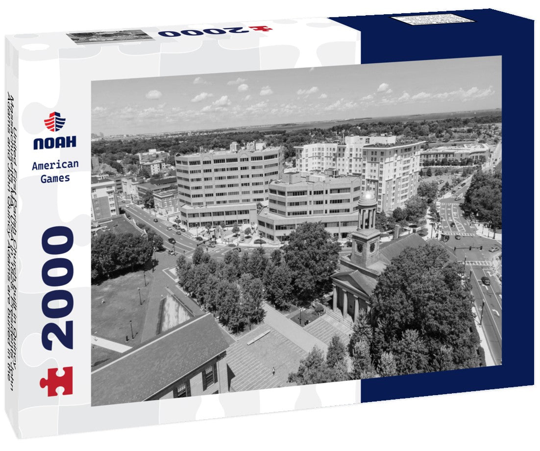 Noah Jigsaw Puzzle United First Parish Church built in Quincy, Massachusetts MA, USA in 1828. Presidents John Adams and John Quincy Adams are buried in the family crypt under the church in black white 2000 pieces