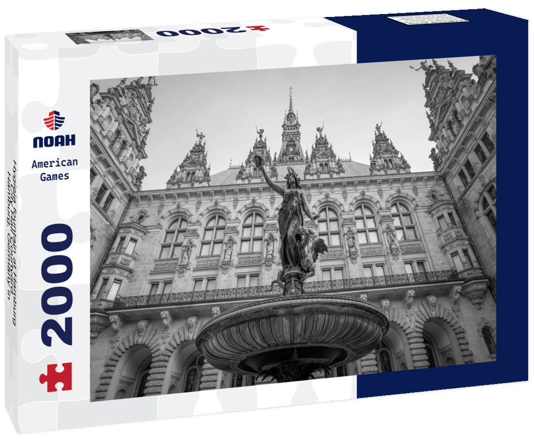 Noah Jigsaw Puzzle Hygieia fountain at Hamburg City Hall Courtyard - Hamburg, Germany in black white 2000 pieces