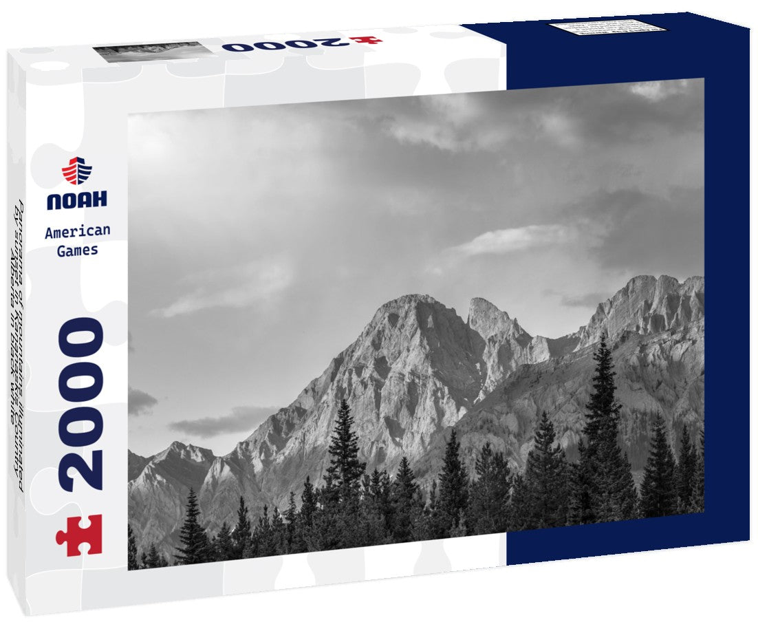 Noah Jigsaw Puzzle Panorama of mountains illuminated by sunset in Kananaskis Country, Alberta in black white 2000 pieces