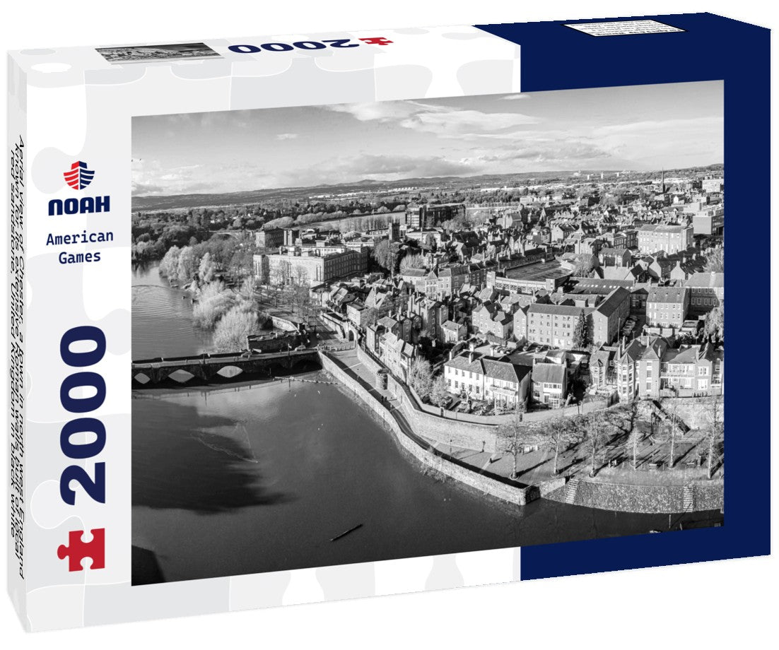 Noah Jigsaw Puzzle Aerial view of Chester, a town in north west England, known for its extensive Roman walls built of local red sandstone, United Kingdom in black white 2000 pieces