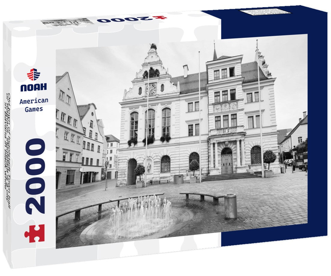 Noah Jigsaw Puzzle Old town of Ingolstadt Town hall or Rathaus. Ingolstadt is a city in Bavaria in black white 2000 pieces