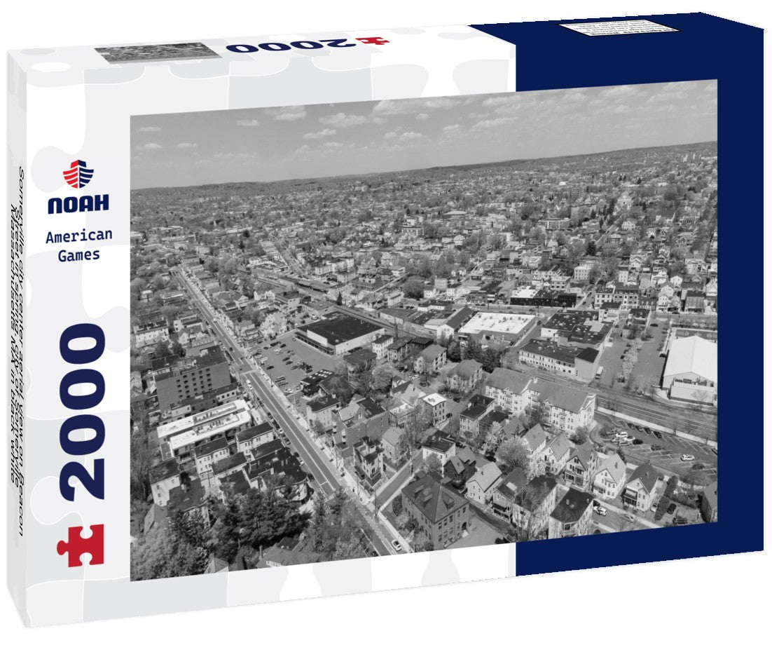 Noah Jigsaw Puzzle Somerville city center aerial view on Beacon Street in spring, city of Somerville, Massachusetts MA in black white 2000 pieces