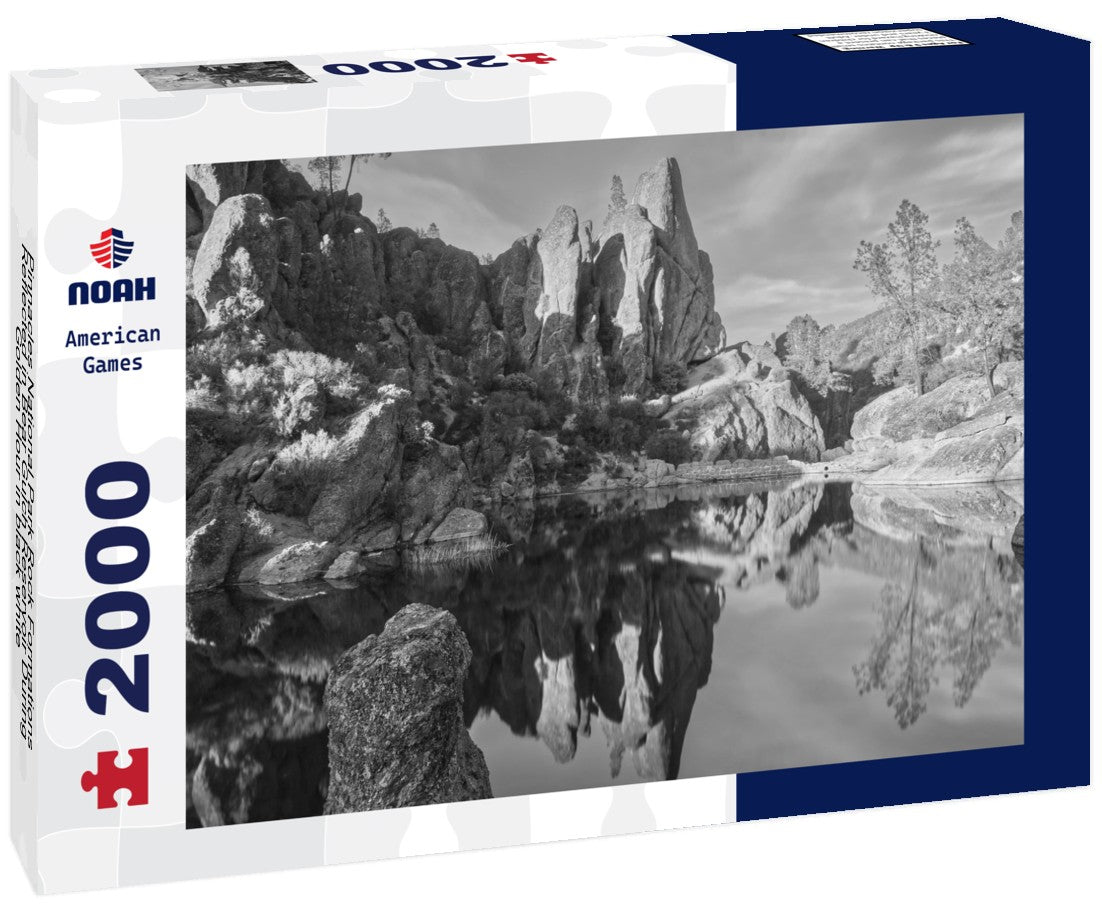 Noah Jigsaw Puzzle Pinnacles National Park Rock Formations Reflected in Bear Gulch Reservoir During Golden Hour in black white 2000 pieces