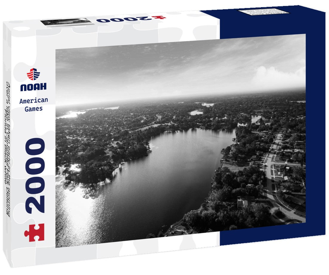 Noah Jigsaw Puzzle Aerial view taken early in the morning over a lake in Campbell Park Deltona, Florida in black white 2000 pieces