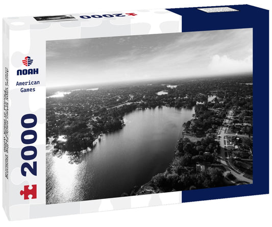 Noah Jigsaw Puzzle Aerial view taken early in the morning over a lake in Campbell Park Deltona, Florida in black white 2000 pieces
