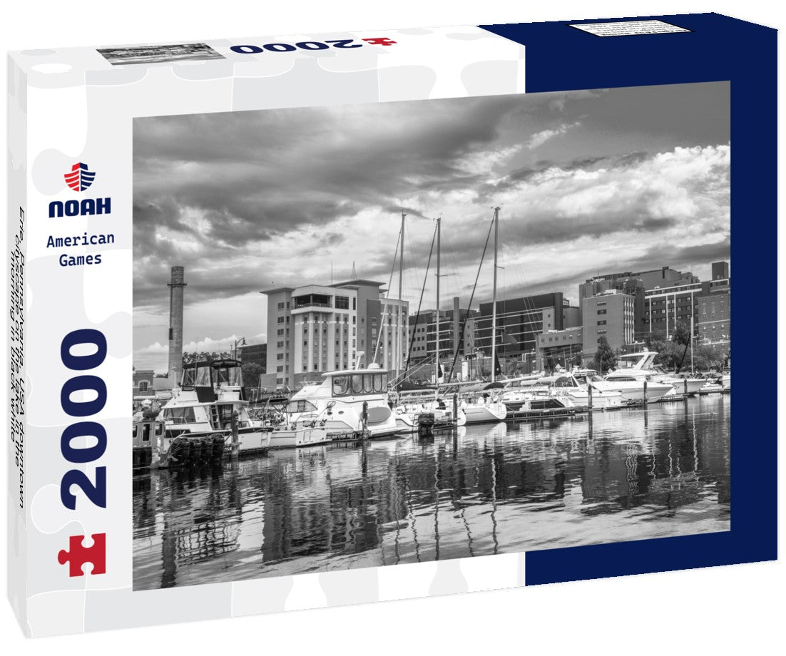 Noah Jigsaw Puzzle Erie, Pennsylvania, USA downtown cityscape on the lake in the morning in black white 2000 pieces