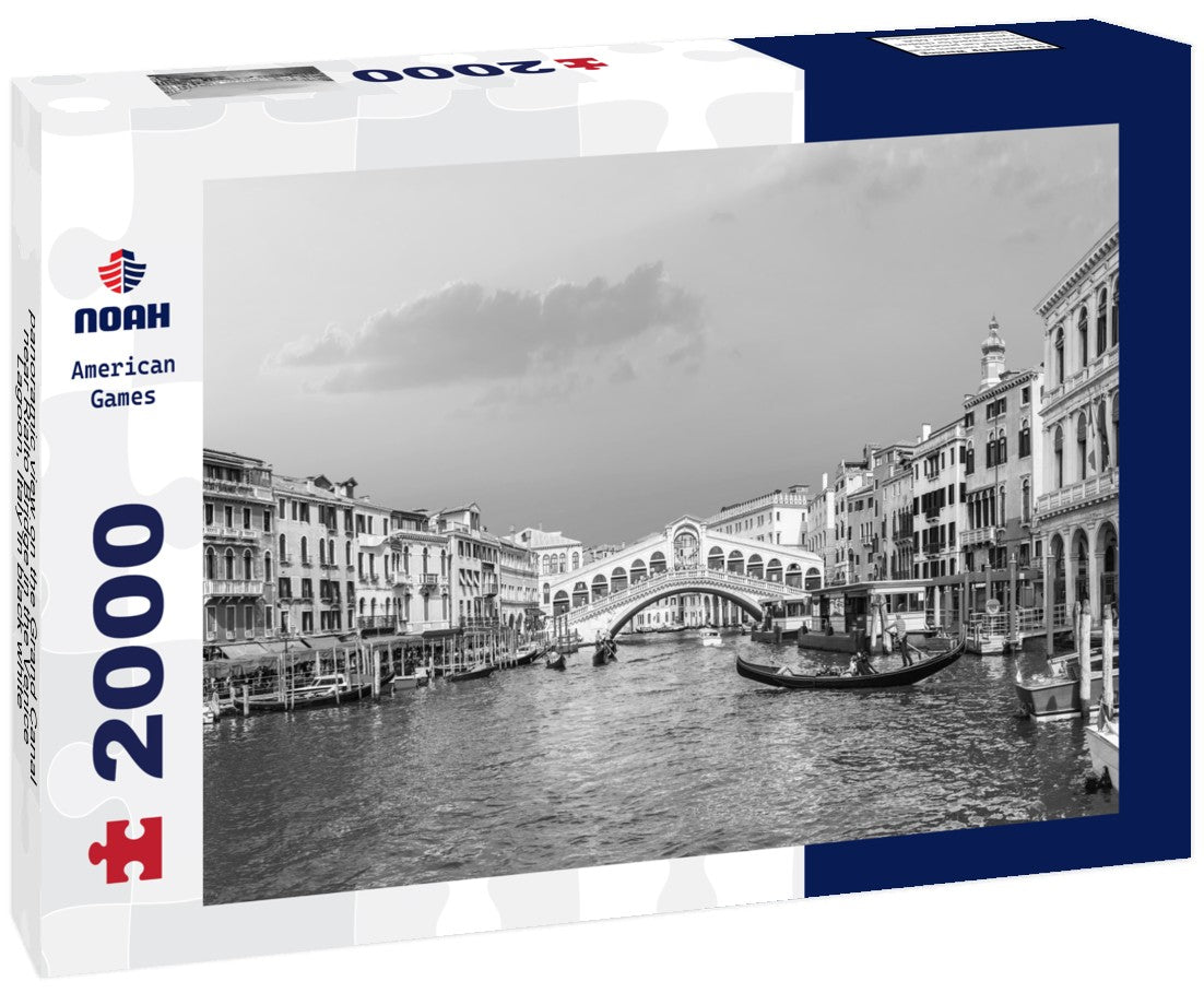 Noah Jigsaw Puzzle panoramic view on the Grand Canal near Rialto Bridge in the Venice Lagoon, Italy in black white 2000 pieces