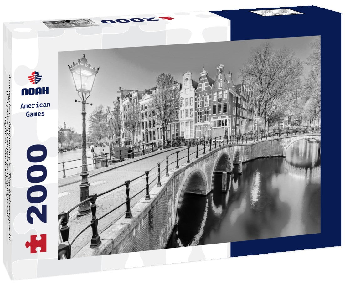 Noah Jigsaw Puzzle Amsterdam, Netherlands. The Keizersgracht (Emperor's) canals and bridges at night in black white 2000 pieces