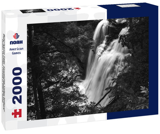Noah Jigsaw Puzzle Brandywine Falls, Cuyahoga Valley National Park, Akron Ohio, Flowing Waterfall In Dark Green Wooded Forest in black white 2000 pieces