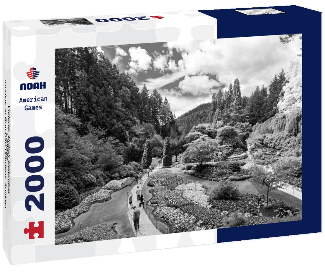 Noah Jigsaw Puzzle Victoria, British Columbia, Canada - tourists at Butchart Gardens Sunken Garden in black white 2000 pieces