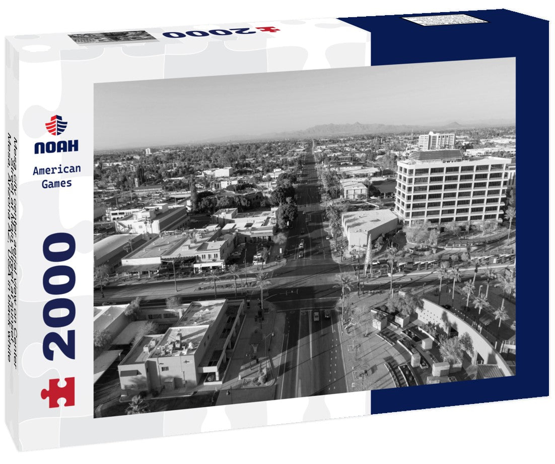 Noah Jigsaw Puzzle Mesa city center aerial view on Center Street at Main Street at sunset, Mesa, Arizona AZ, USA in black white 2000 pieces