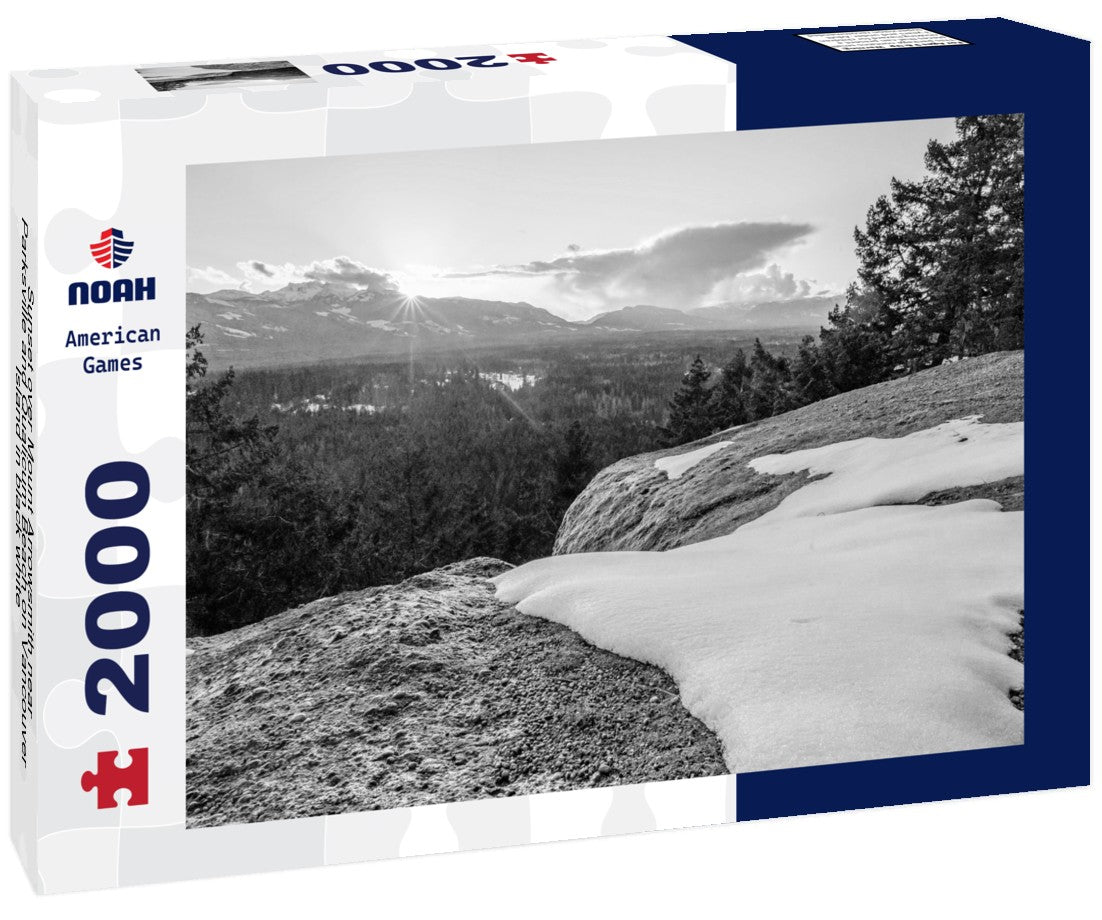 Noah Jigsaw Puzzle Sunset over Mount Arrowsmith near Parksville and Qualicum Beach on Vancouver Island in black white 2000 pieces