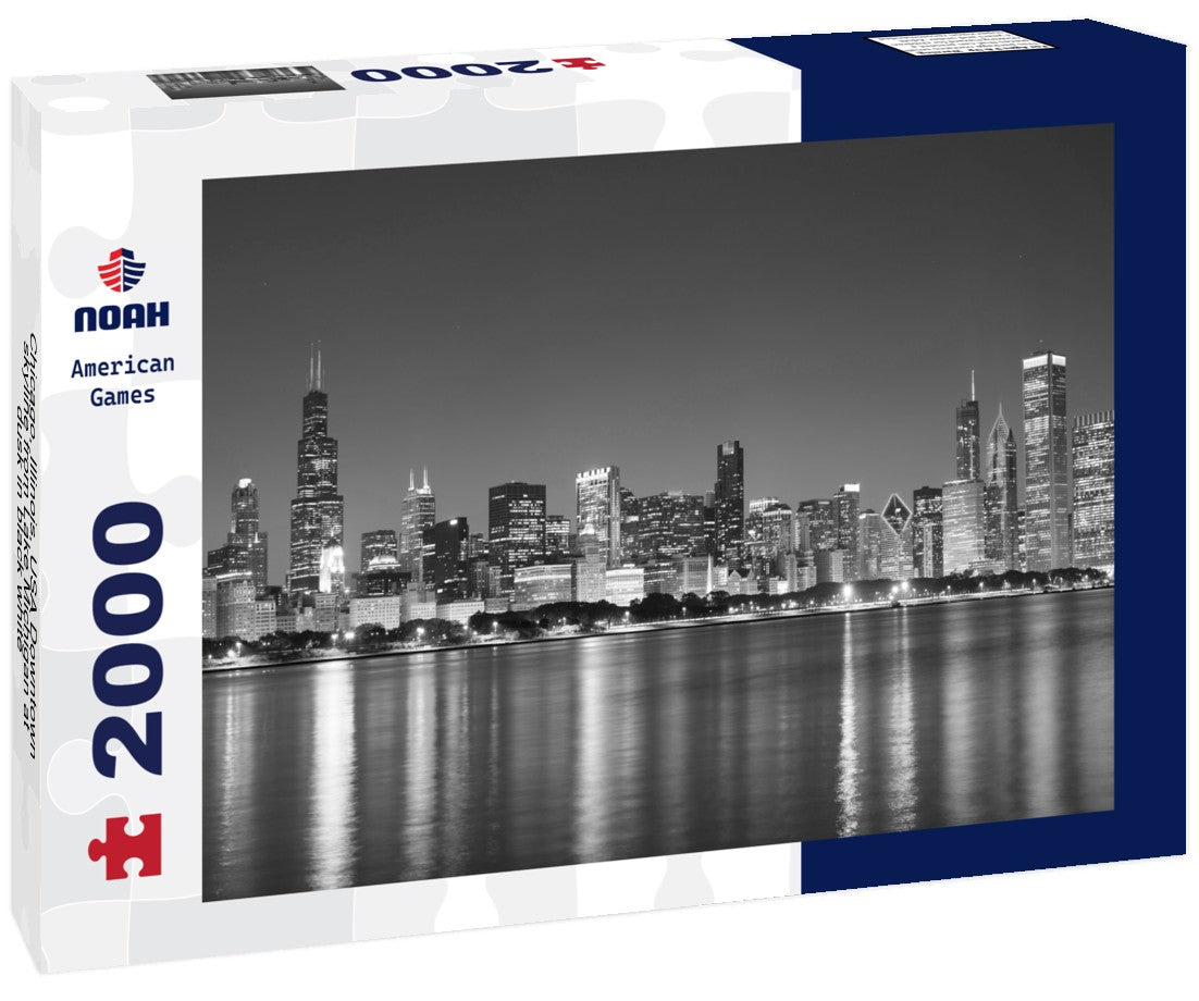 Noah Jigsaw Puzzle Chicago, Illinois, USA Downtown skyline from Lake Michigan at dusk in black white 2000 pieces