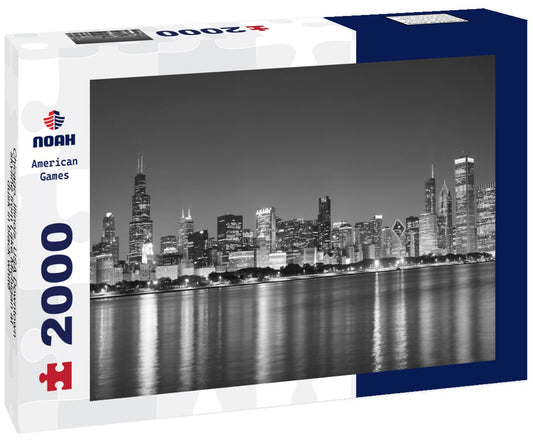 Noah Jigsaw Puzzle Chicago, Illinois, USA Downtown skyline from Lake Michigan at dusk in black white 2000 pieces
