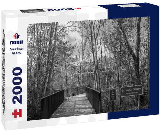 Noah Jigsaw Puzzle Boardwalk through the wild Louisiana swamp and marsh at Barataria Preserve outside Marrero near New Orleans, USA in black white 2000 pieces