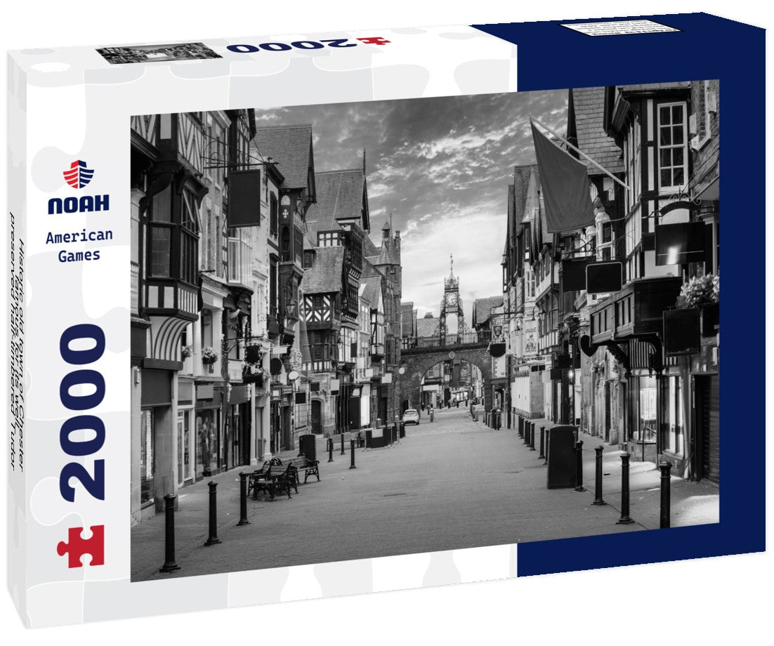 Noah Jigsaw Puzzle Historic old town of Chester, famous for its well-preserved half-timbered Tudor-style houses, England, United Kingdom in black white 2000 pieces