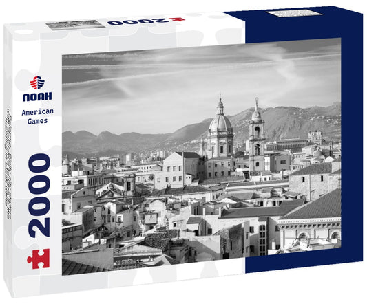 Noah Jigsaw Puzzle Palermo, Sicily city skyline with distinctive towers in the morning in black white 2000 pieces