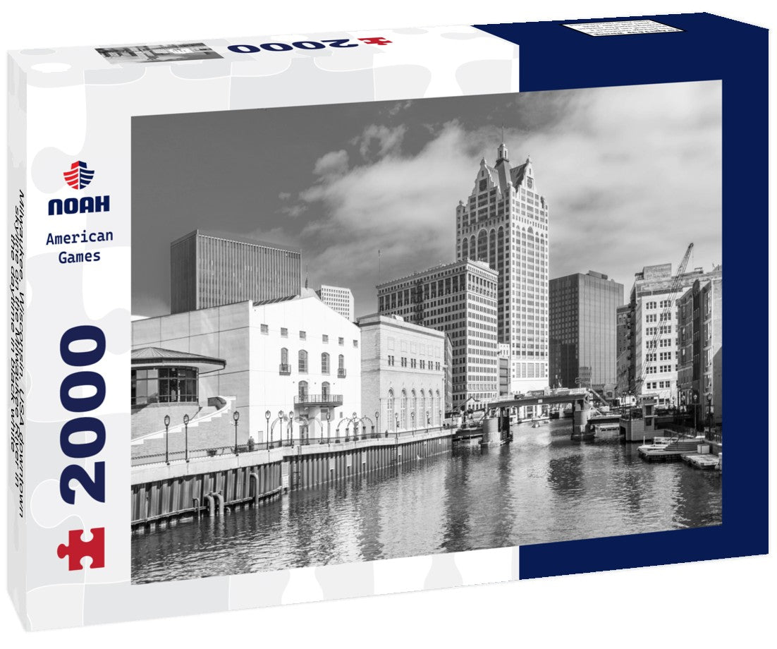 Noah Jigsaw Puzzle Milwaukee, Wisconsin, USA downtown skyline on the Milwaukee River in the daytime in black white 2000 pieces