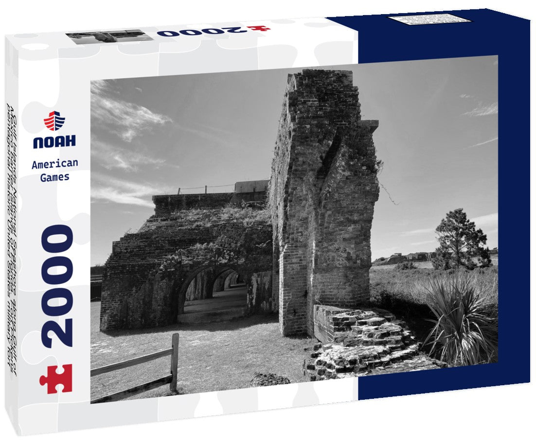 Noah Jigsaw Puzzle Gulf Islands National Seashore along Gulf of Mexico barrier islands of Florida. Fort Pickens pentagonal historic United States military fort on Santa Rosa Island. in black white 2000 pieces