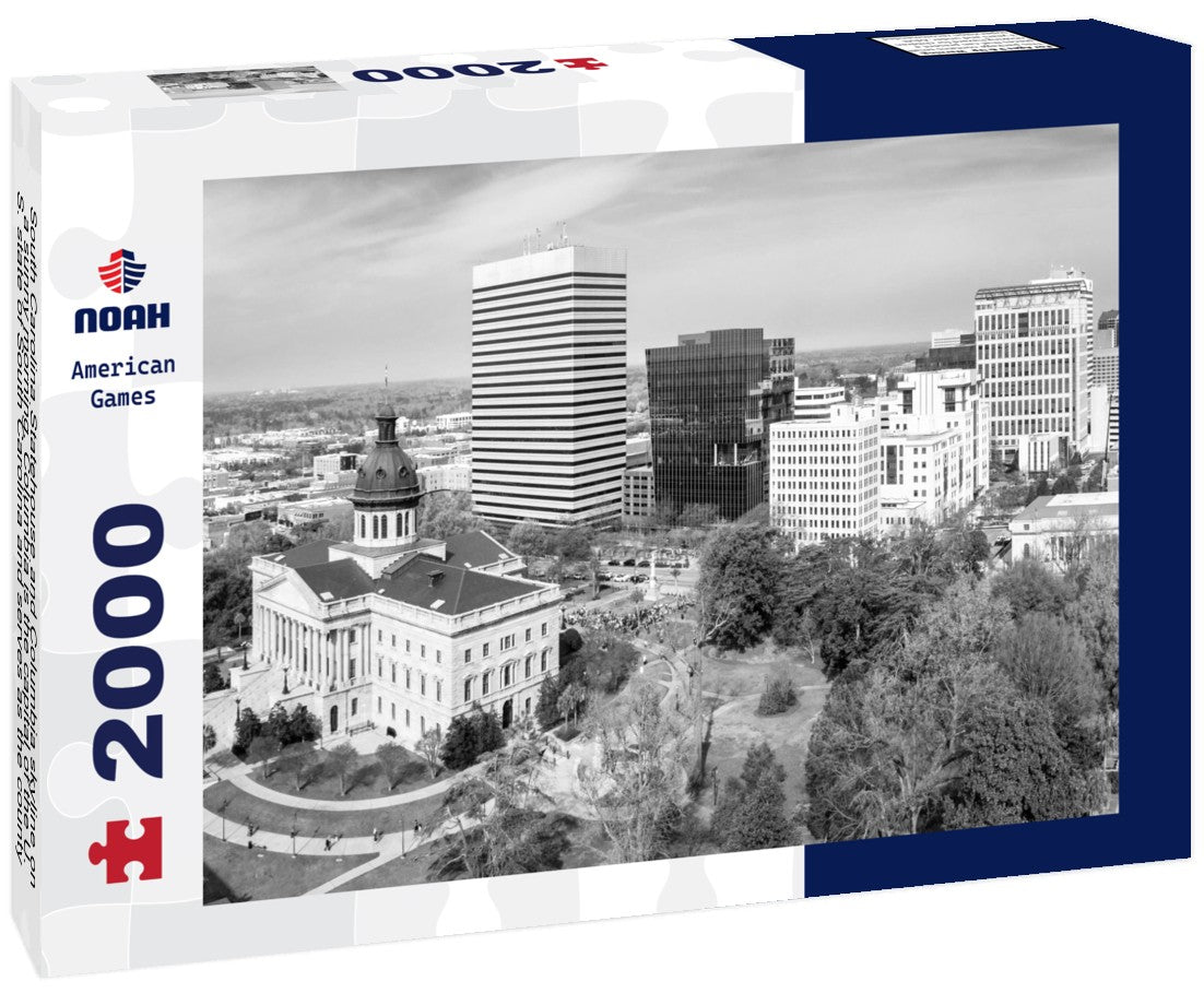 Noah Jigsaw Puzzle South Carolina Statehouse and Columbia skyline on a sunny morning. Columbia is the capital of the U.S. state of South Carolina and serves as the county seat of Richland County in black white 2000 pieces