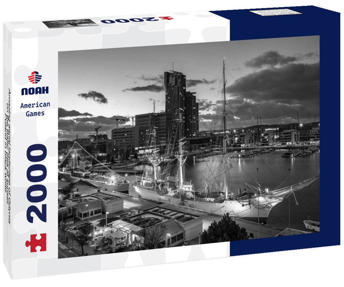 Noah Jigsaw Puzzle Amazing aerial landscape of Gdynia on the Baltic Sea at sunset. Poland in black white 2000 pieces
