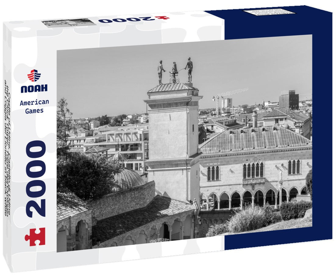 Noah Jigsaw Puzzle Castle of Udine, Castello di Udine, the Clock Tower, Torre dell'Orologio and Loggia del Lionello in black white 2000 pieces