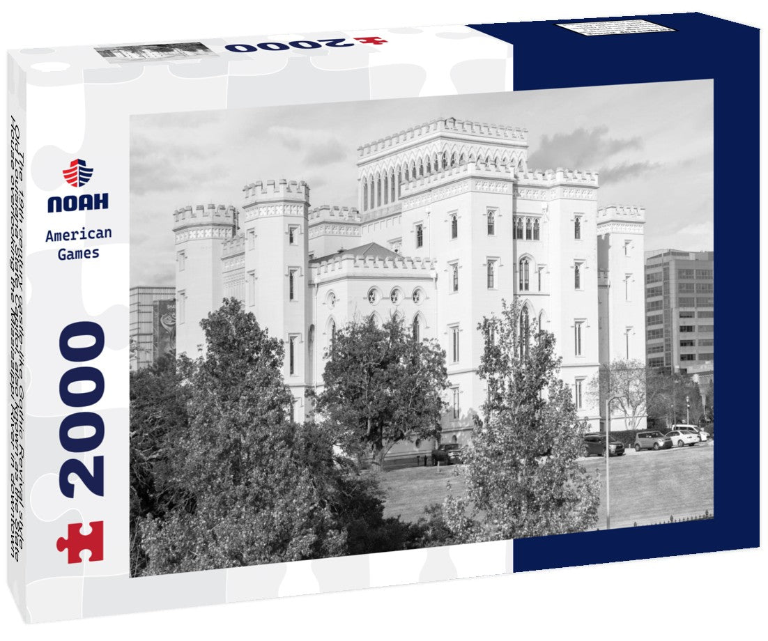 Noah Jigsaw Puzzle The 19th century castle-like Gothic Revival style Old Louisiana State Capitol, also known as the State House overlooking the Mississippi River in downtown Baton Rouge, Louisiana, USA in black white 2000 pieces