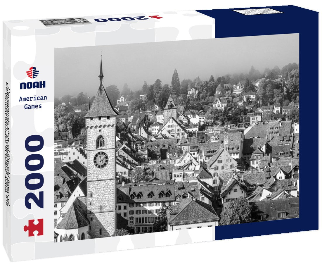 Noah Jigsaw Puzzle Panoramic view of the old town of Schaffhausen, Switzerland from the Munot fortress in black white 2000 pieces
