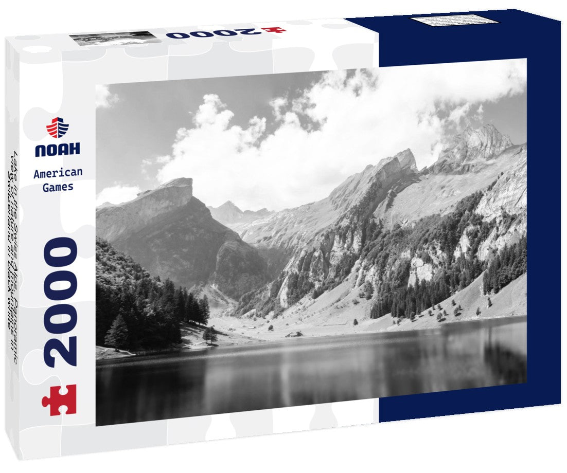 Noah Jigsaw Puzzle Lake in the Swiss Alps. Panoramic view of nature and mountains in Switzerland in black white 2000 pieces