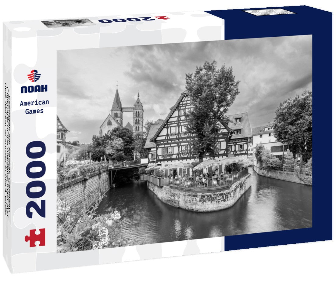 Noah Jigsaw Puzzle Esslingen am Neckar, Germany. Cityscape of the medieval town and river Neckar at sunset in black white 2000 pieces